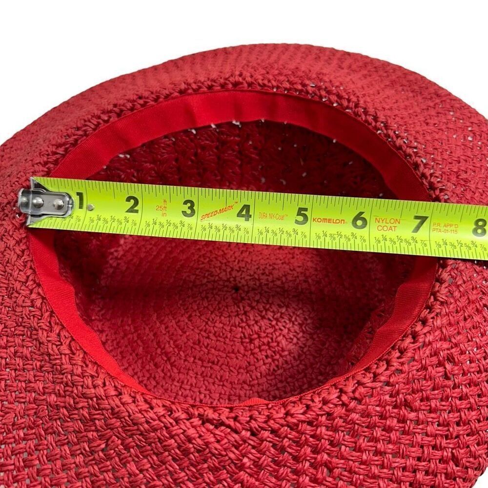 Red Berry Straw Curled Brim Hat O/S - Picture 5 of 7